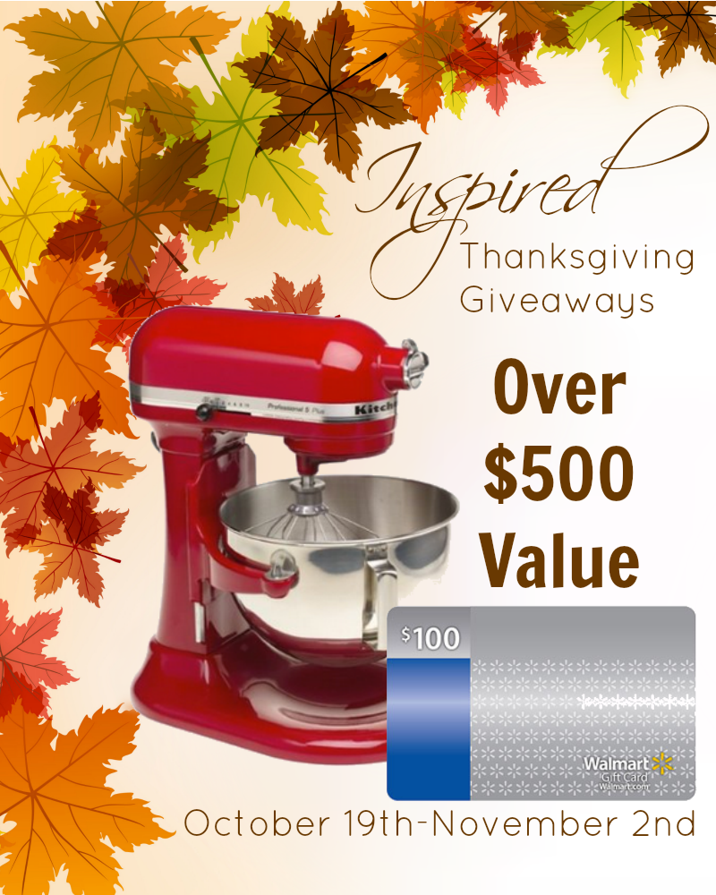 Enter to win a KitchenAid Stand Mixer and $100 Walmart gift card! Ends November 2nd.