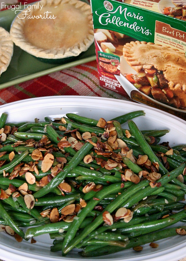 An easy, classic side dish! Green Beans Almondine pairs perfectly with any main dish and looks fancy despite being one of the easiest green bean recipes ever. Serve with Marie Callender's Pot Pie for a simple weeknight meal. #ad #PotPiePlease