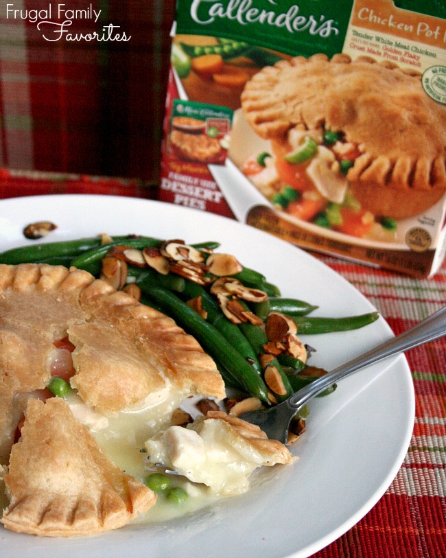 Marie Callender's Pot Pie makes a simple weeknight meal. Just fix Green Bean Almondine as a fast side dish, and dinner is ready when the pot pies come out of the oven. 