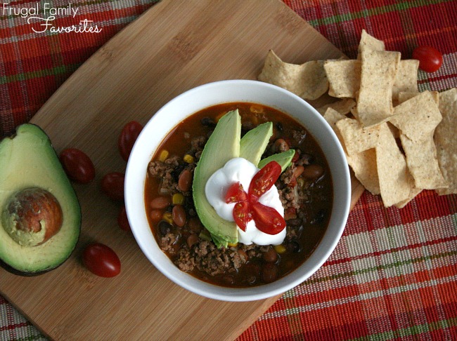 I love a recipe when you can just dump a bunch of cans in a pot and end up with an amazing dinner. This taco soup recipe is easy but delicious! Great in the slow cooker or not. Must try!